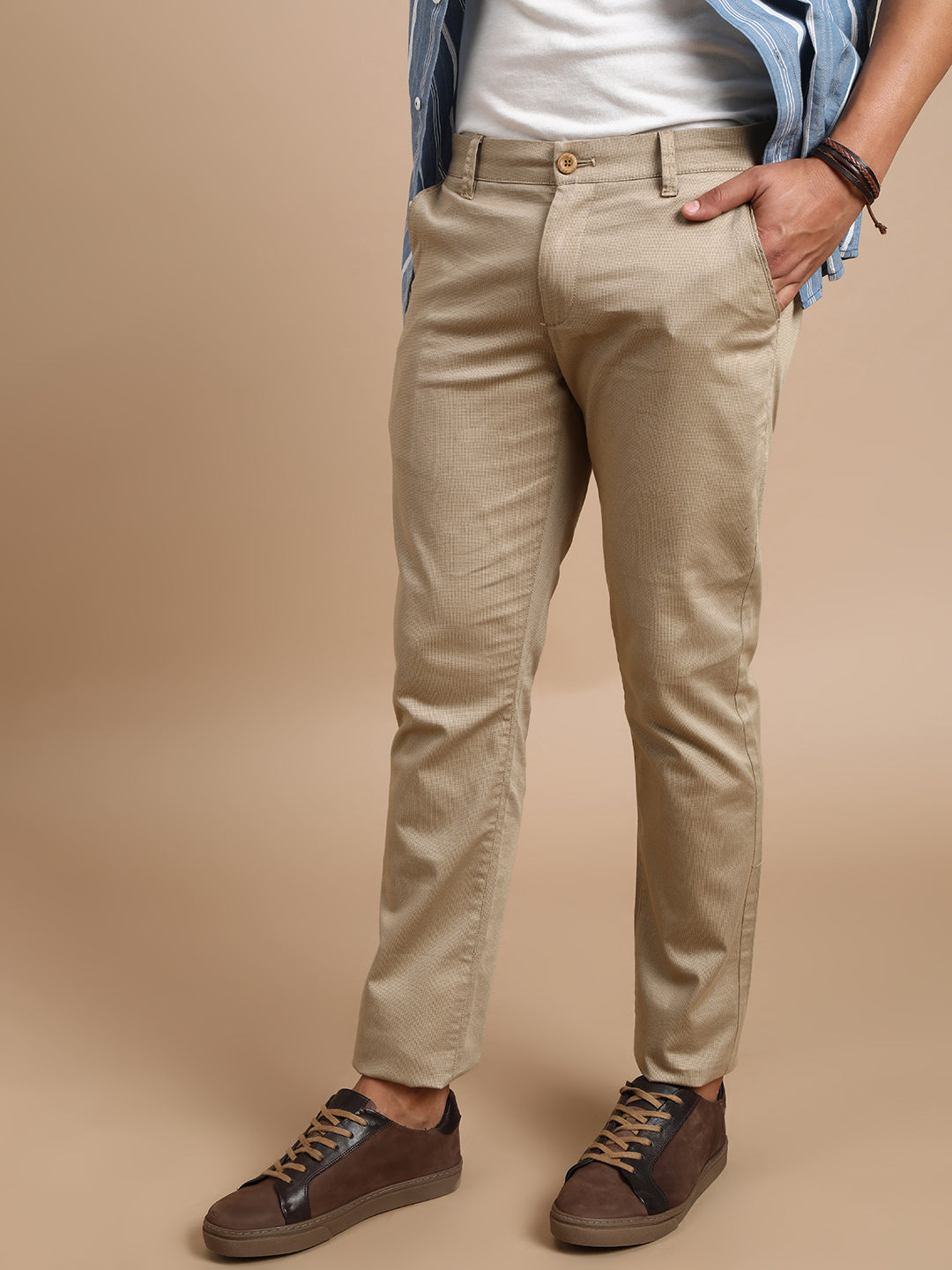 Micro Motif Printed Beige Chino