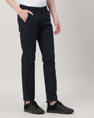 Casual Trousers Slim Fit Solid Navy for Men