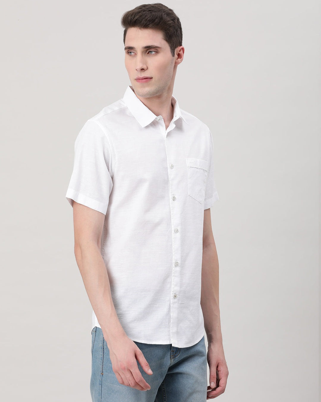 Casual Half Sleeve Comfort Fit Textured plain shirt White with Collar