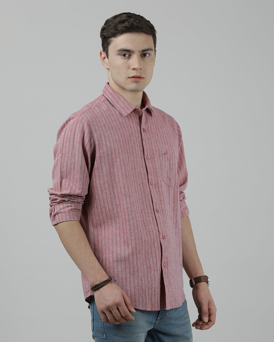 Casual Full Sleeve Comfort Fit Stripe Shirt Red for Men