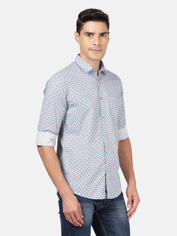 Casual Full Sleeve Slim Fit Printed Light Blue with Collar Shirt for Men