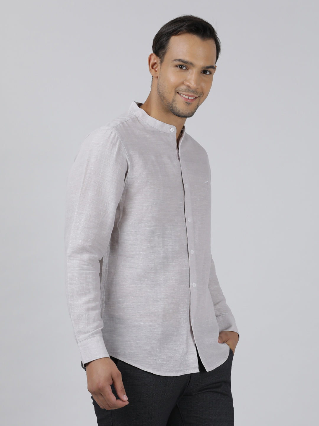 Casual Grey Full Sleeve Regular Fit Solid Shirt with Collar for Men