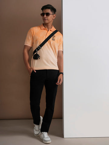 Tropical Ombre Panel Print Polo Shirt In Peach