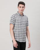 Casual Navy Half Sleeve Comfort Fit Check Shirt with Collar for Men