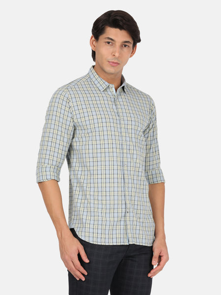 Casual Full Sleeve Comfort Fit Checks Light Blue with Collar Shirt for Men