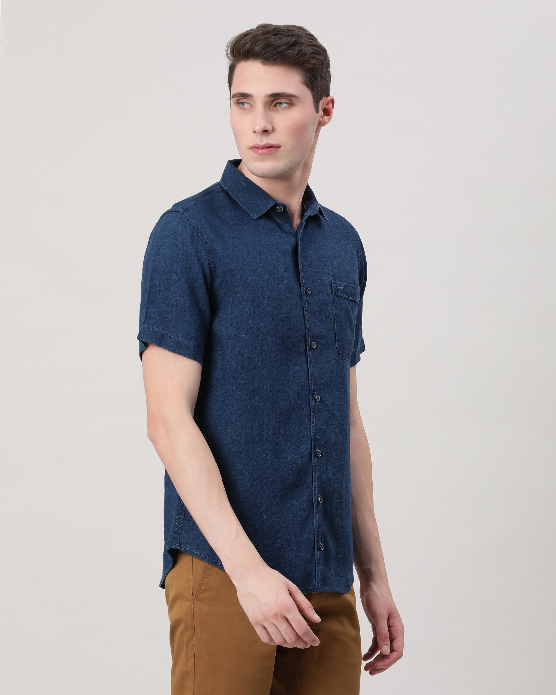 Casual Indigo Half Sleeve Comfort Fit Printed Shirt with Collar for Men