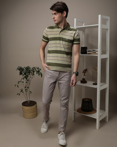 Green Half Sleeve Striper Slim Fit T-Shirt