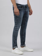 Casual Slim Fit Solid Black Blue Denim for Men