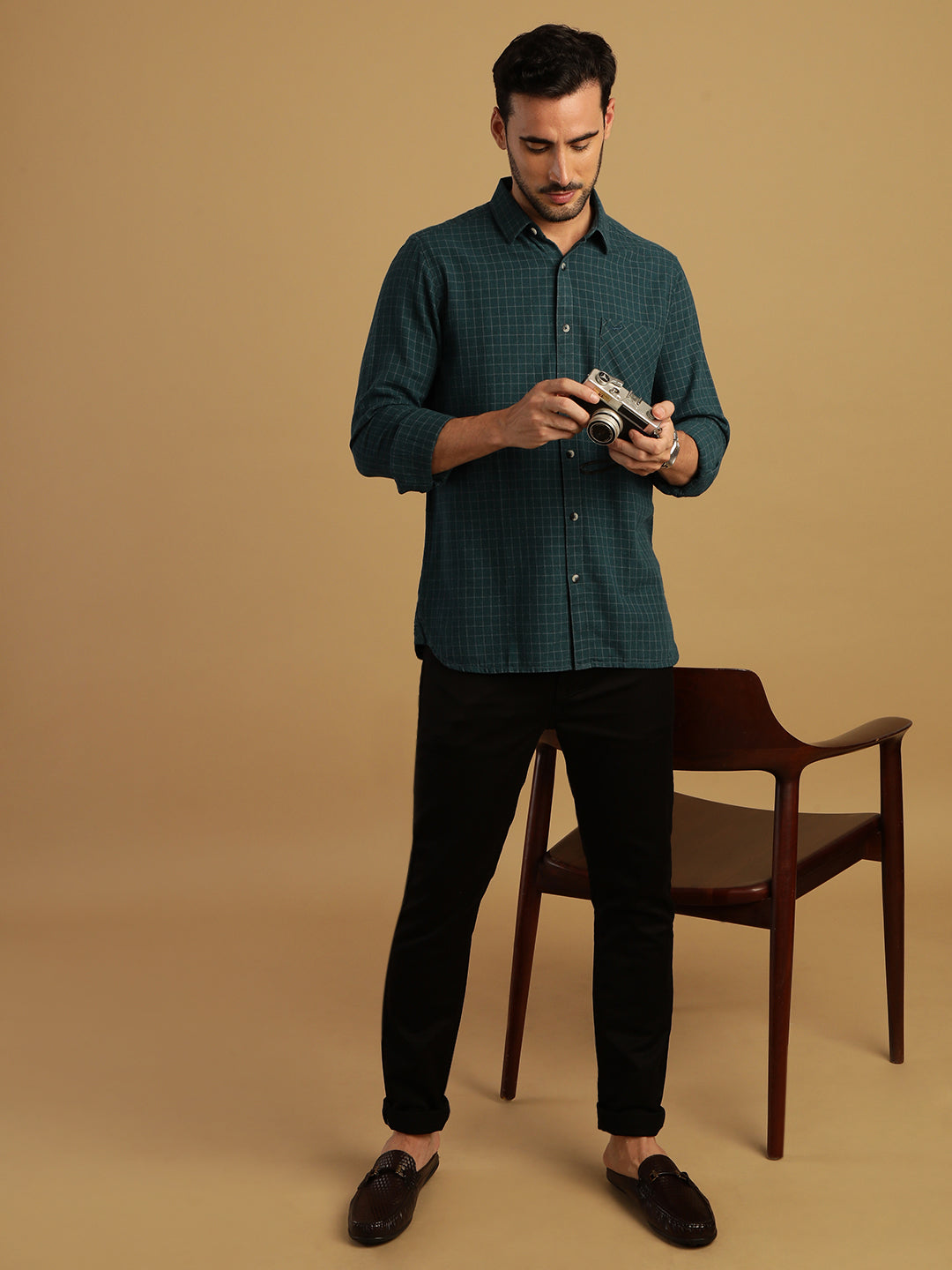 Crocodile Melange Window Checks Shirt