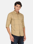 Crocodile Casual Full Sleeve Slim Fit Checks Teak with Collar Shirt for Men