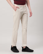 Casual Trousers Slim Fit Solid Beige for Men