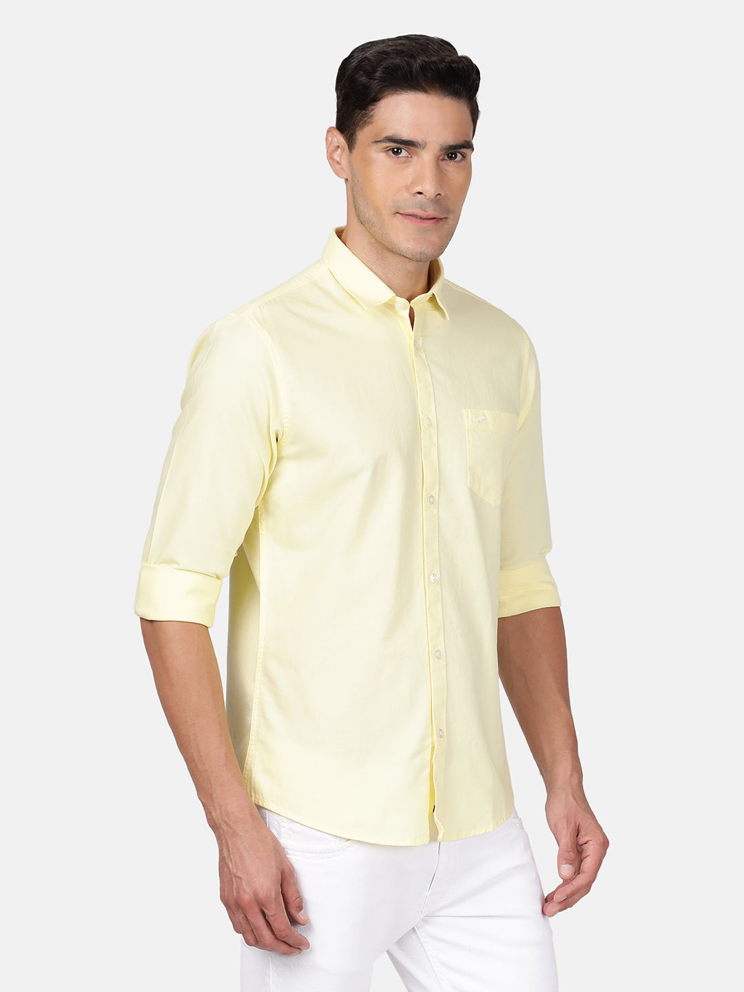 Crocodile Casual Full Sleeve Slim Fit Solid Yellow with Collar Shirt for Men