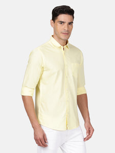 Casual Full Sleeve Slim Fit Solid Yellow with Collar Shirt for Men