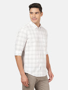 Crocodile Men's Casual Full Sleeve Slim Fit Checks White with Collar Shirt