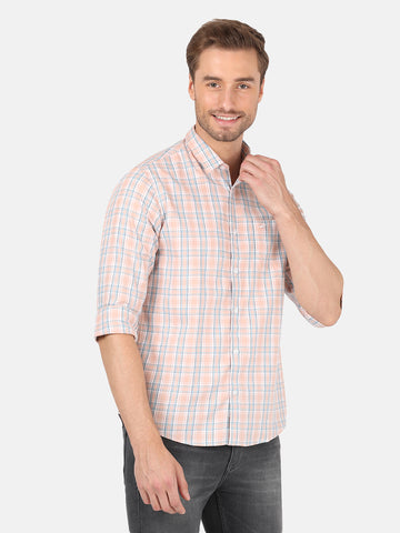 Casual Full Sleeve Comfort Fit Checks Light Brown with Collar Shirt for Men