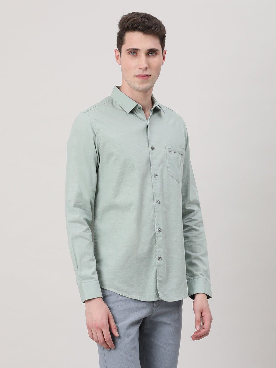 Casual Full Sleeve Comfort Fit Textured Plain Shirt Pale Aqua with Collar