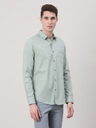 Casual Full Sleeve Comfort Fit Textured Plain Shirt Pale Aqua with Collar