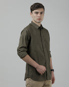 Casual Green Full Sleeve Comfort Fit Printed Shirt with Collar for Men