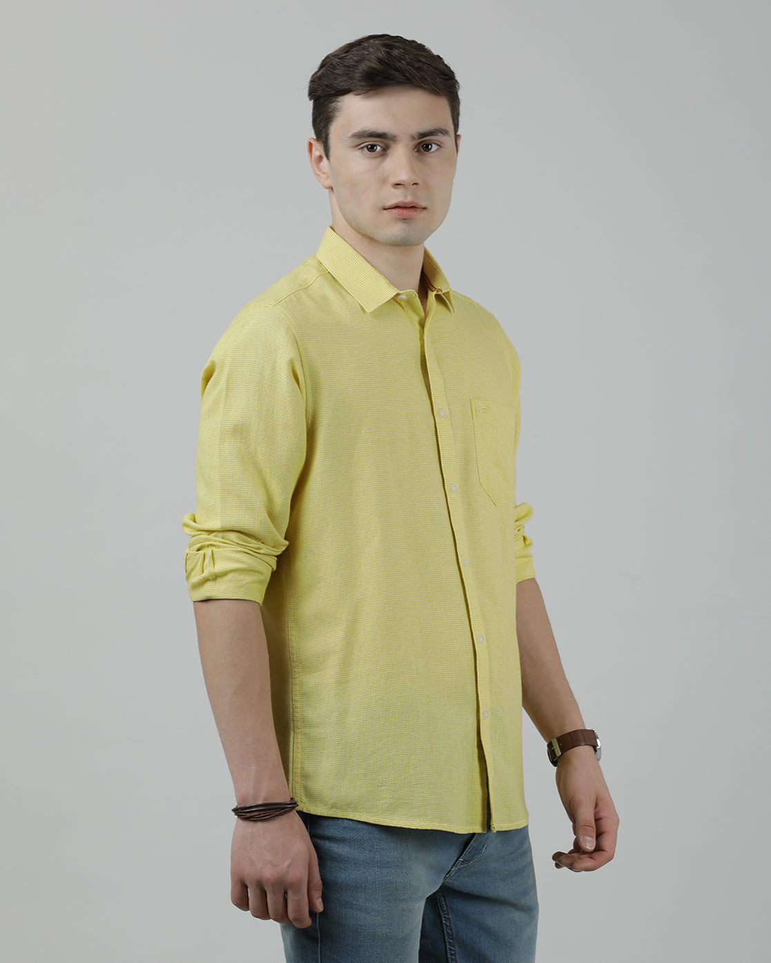 Casual Full Sleeve Slim Fit Solid Shirt Yellow for Men