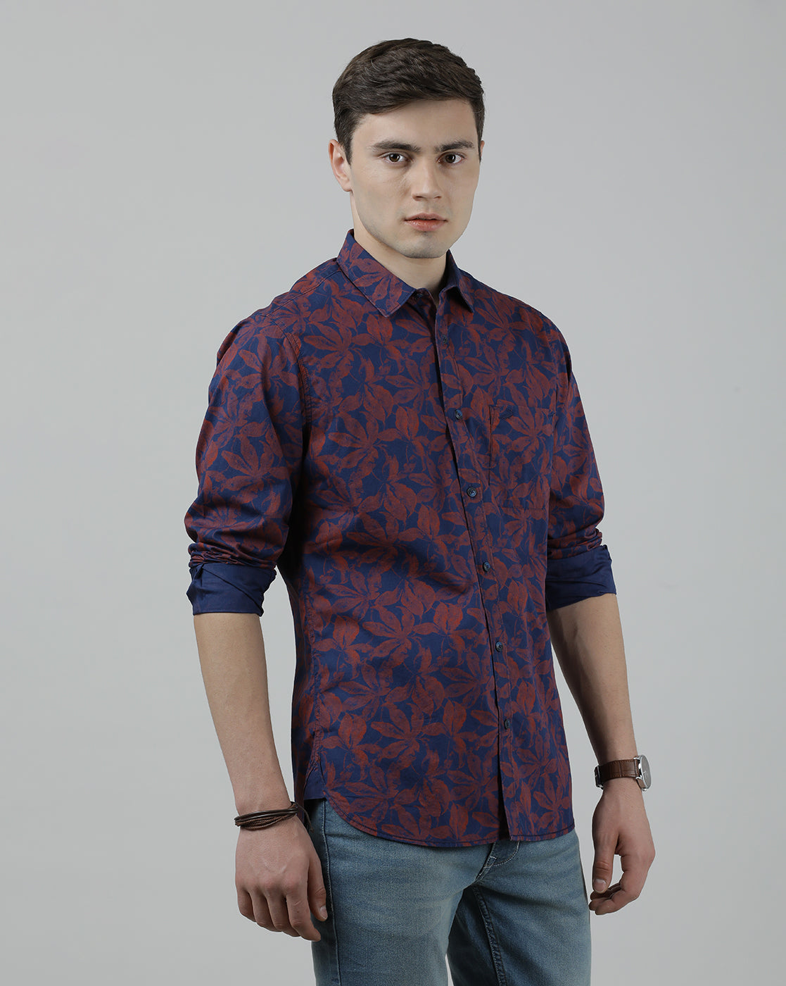 Casual Full Sleeve Slim Fit Printed Shirt Navy for Men