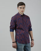 Casual Full Sleeve Slim Fit Printed Shirt Navy for Men