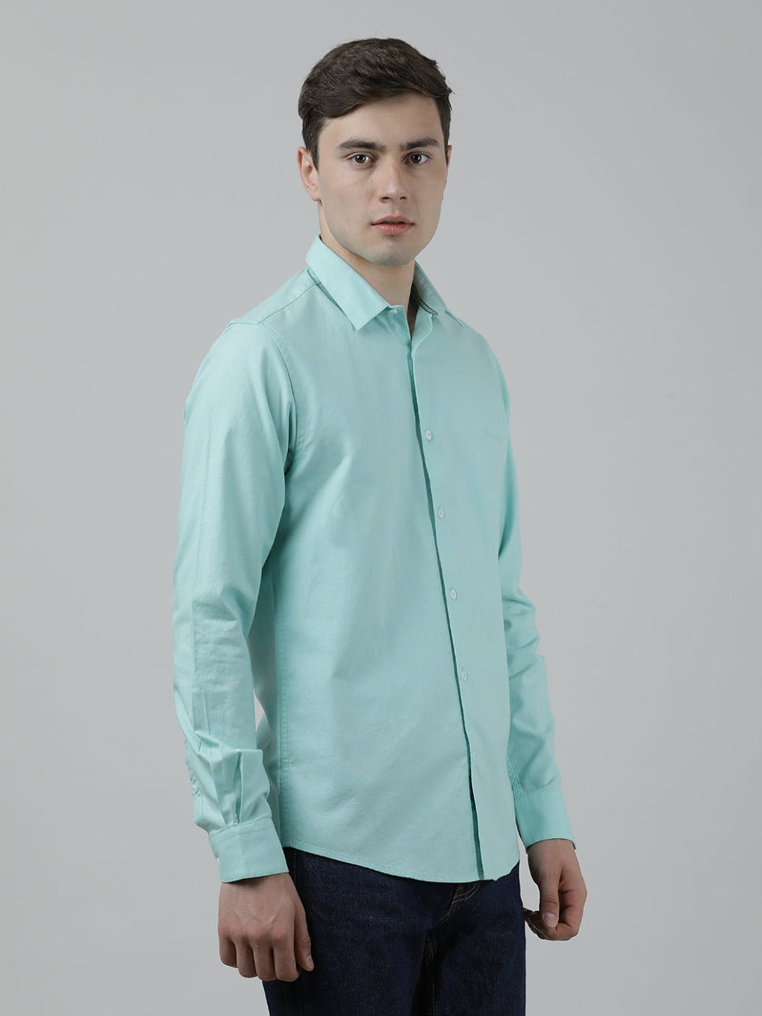 Casual Full Sleeve Slim Fit Printed Shirt Green with Collar for Men
