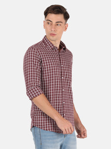 Casual Full Sleeve Slim Fit Checks Maroon With Collar Shirt For Men