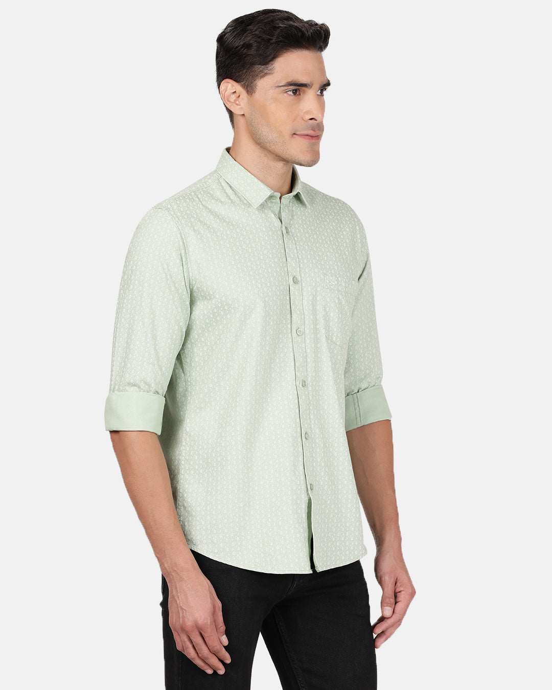 Crocodile Men's Casual Full Sleeve Slim Fit Printed Green with Collar Shirt