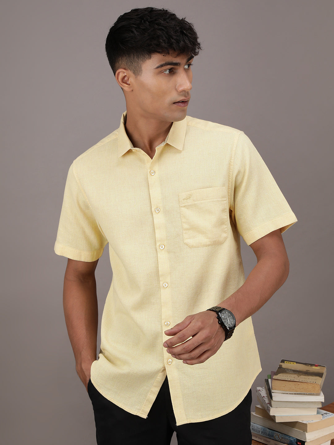 Waffle Structured Melange Shirt for Men