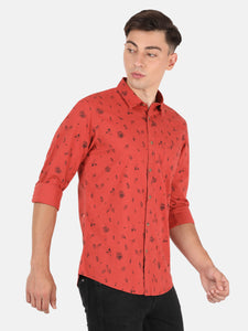 Casual Full Sleeve Slim Fit Printed Red with Collar Shirt for Men