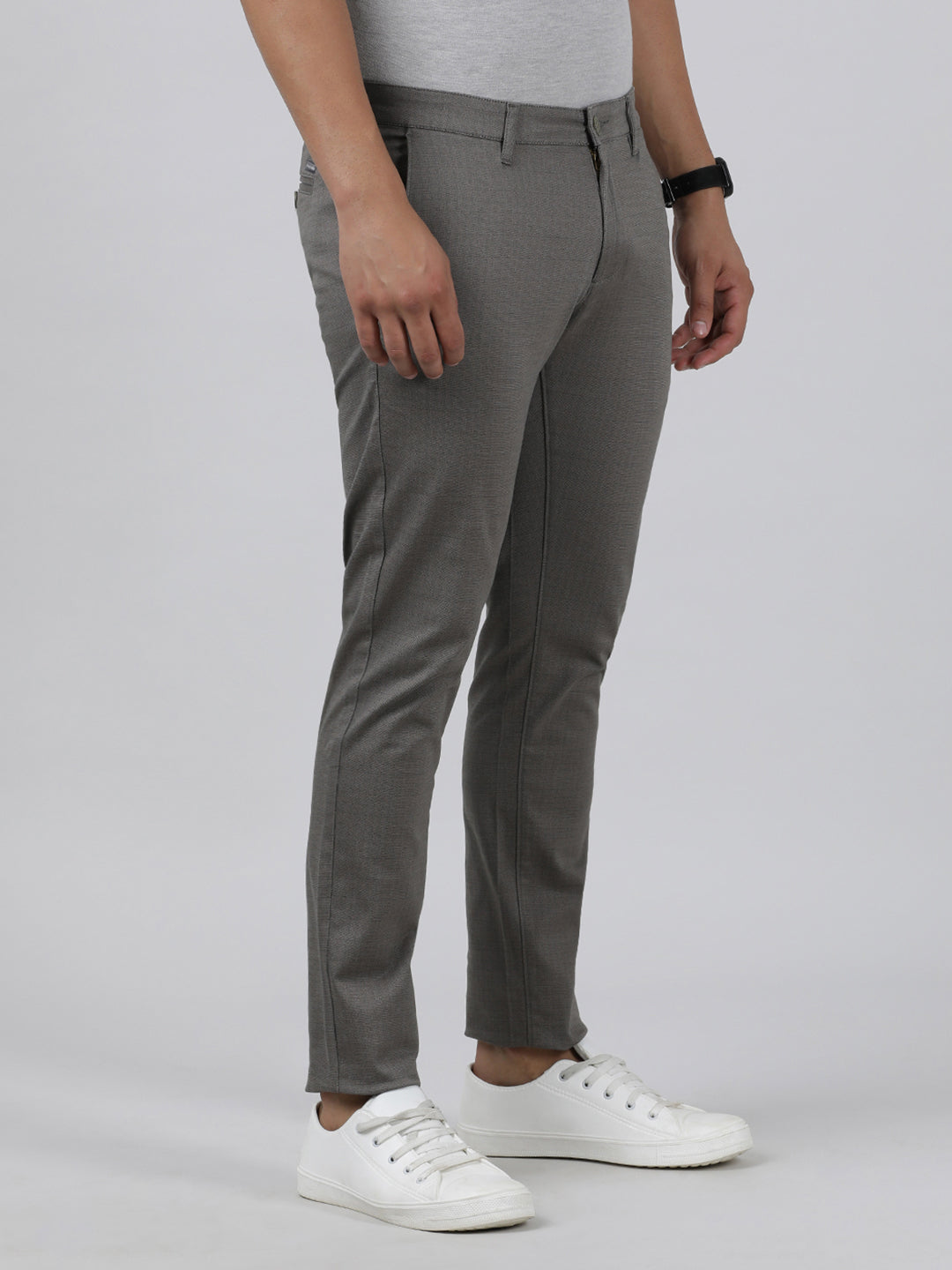 Casual Trim Fit Printed Grey Trousers for Men