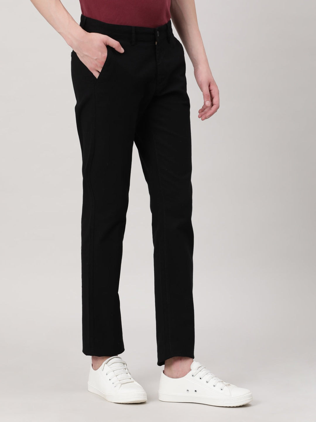 Casual Trousers Slim Fit Solid Black for Men