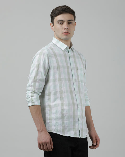 Casual Full Sleeve Comfort Fit Checks Shirt Green for Men