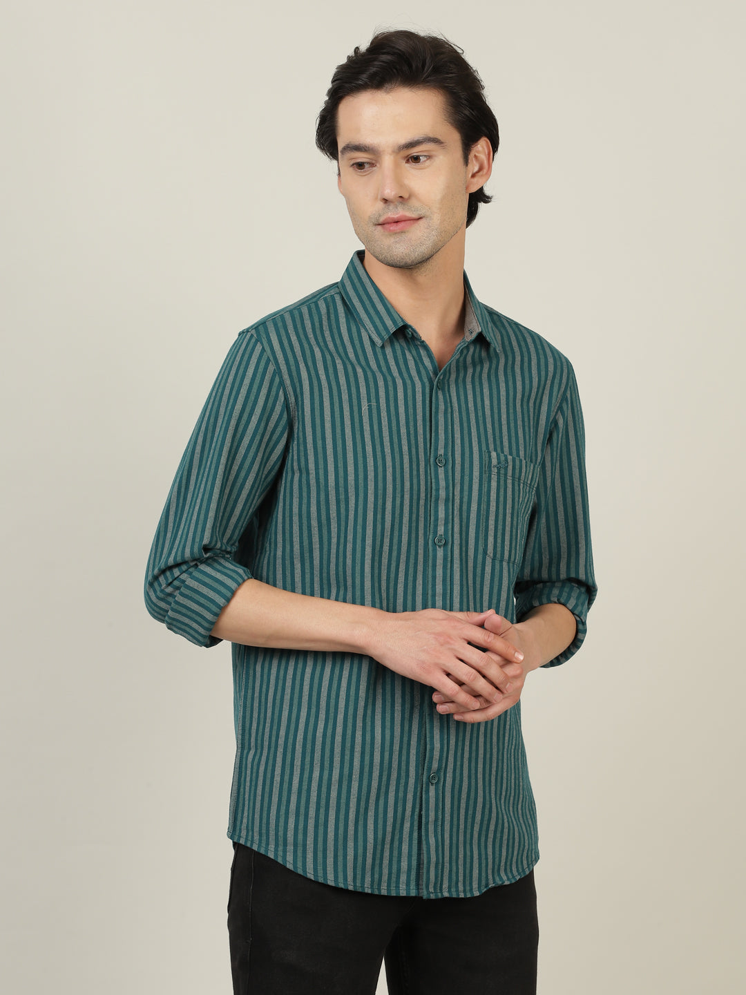 Crocodile Men Stripe Green Shirt