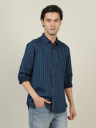 Crocodile Men Indigo Stripe Regular Fit Shirt