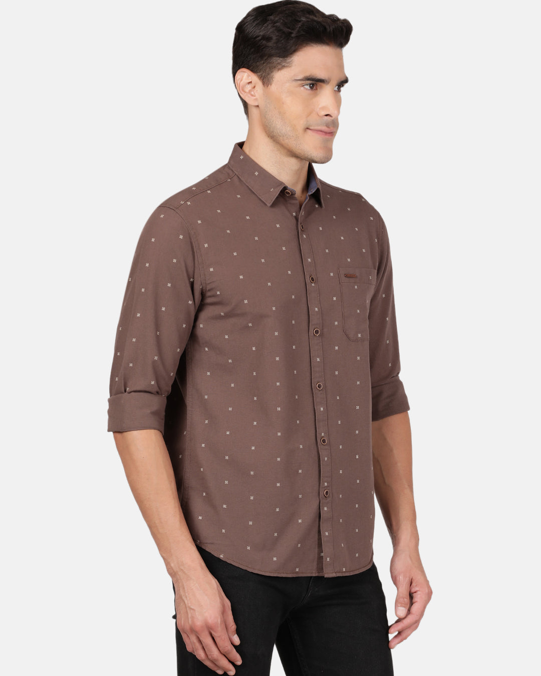 Crocodile Casual Full Sleeve Comfort Fit Printed Brown with Collar Shirt for Men