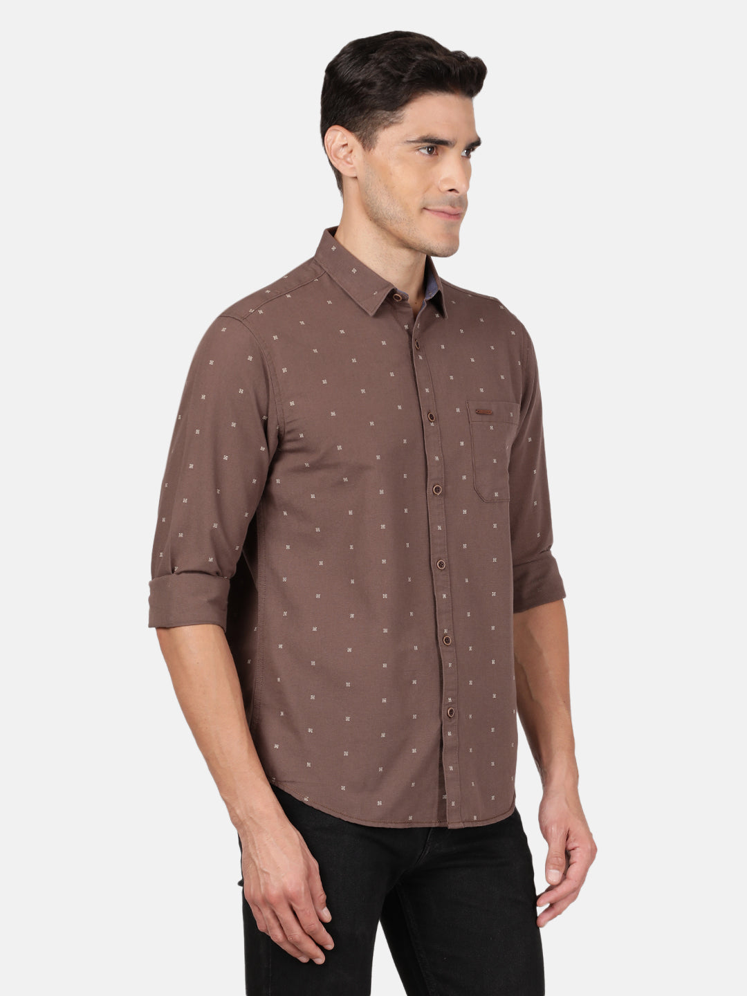 Crocodile Casual Full Sleeve Comfort Fit Printed Brown with Collar Shirt for Men