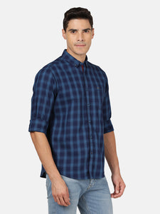 Casual Full Sleeve Comfort Fit Checks Royal Blue with Collar Shirt for Men