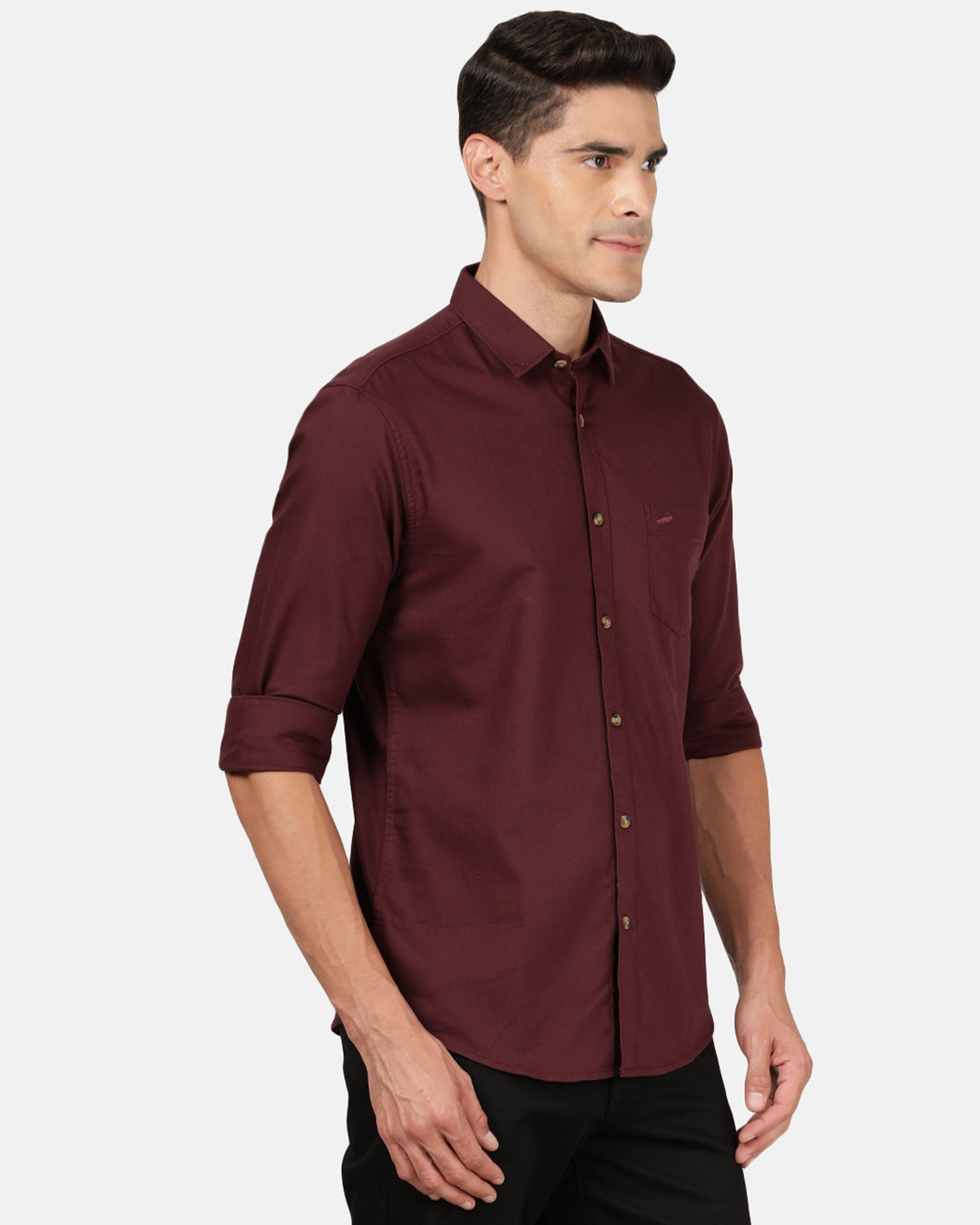 Crocodile Casual Full Sleeve Slim Fit Solid Maroon with Collar Shirt for Men