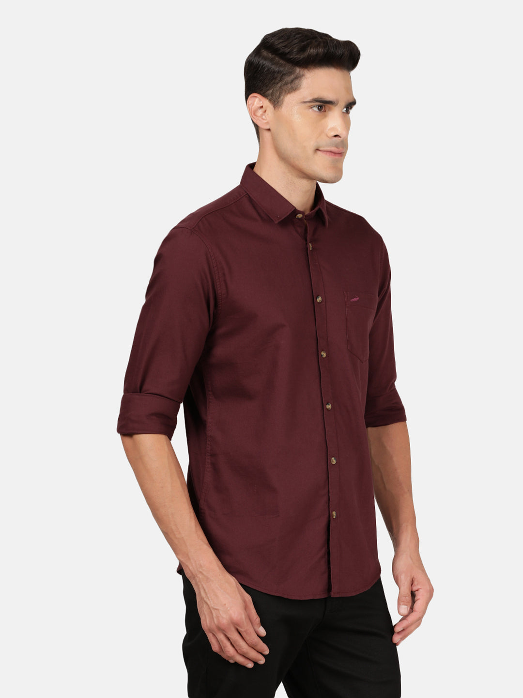 Crocodile Casual Full Sleeve Slim Fit Solid Maroon with Collar Shirt for Men