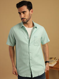 Solid Aqua Blue Half Sleeve Cotton Shirt