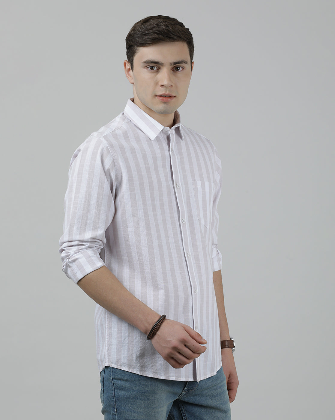 Casual Full Sleeve Comfort Fit Stripe Shirt Purple for Men