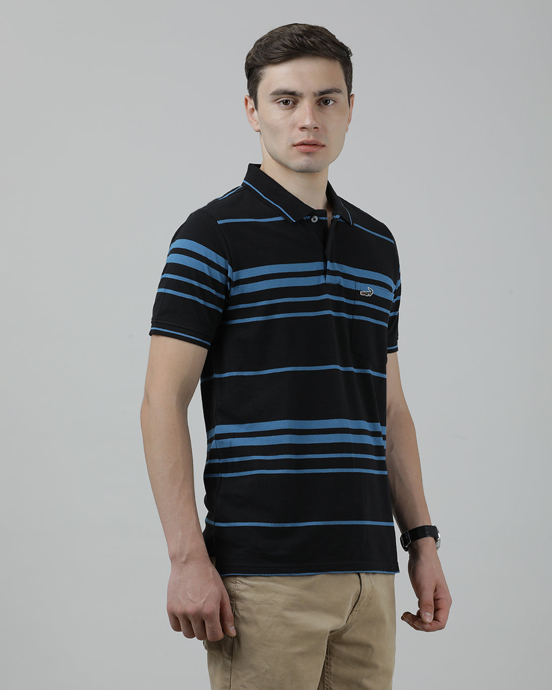 Casual Black T-Shirt Half Sleeve Slim Fit with Collar for Men