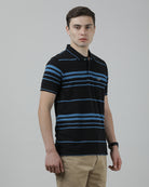 Casual Black T-Shirt Half Sleeve Slim Fit with Collar for Men