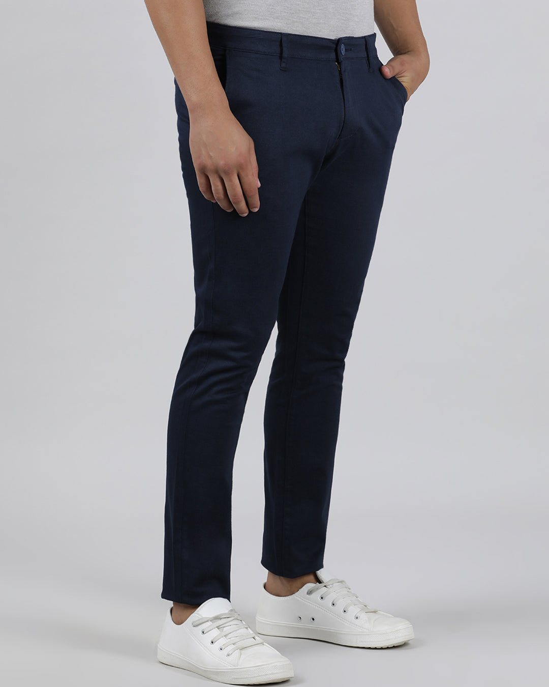 Casual Slim Fit Printed Navy Trousers for Men