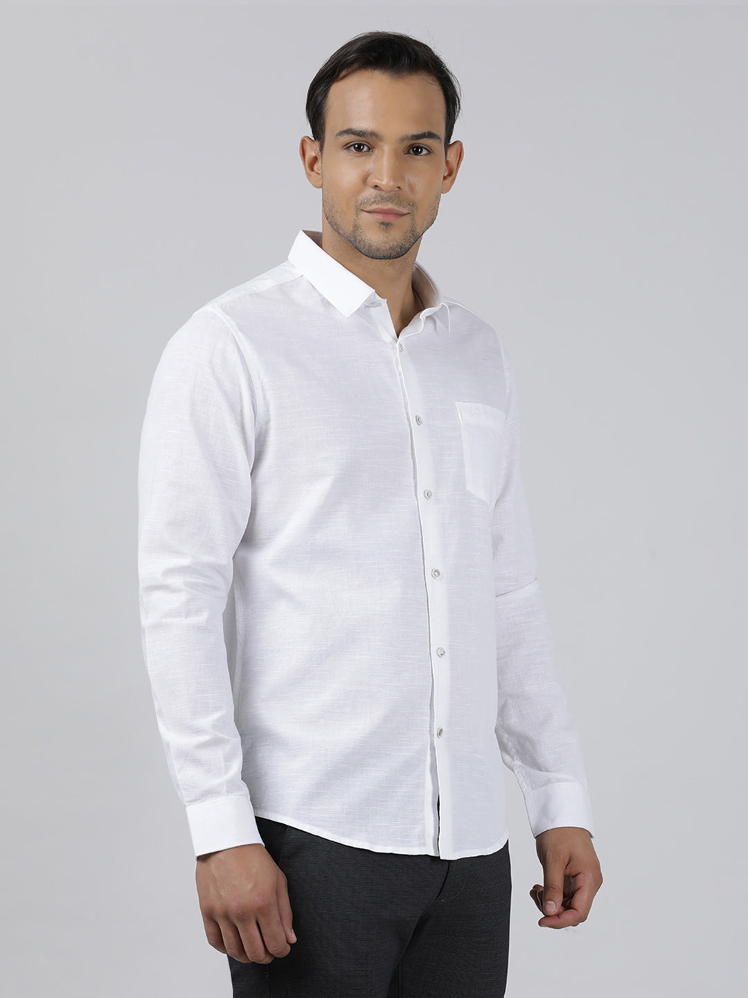 Crocodile Men's Casual White Full Sleeve Comfort Fit Solid Shirt with Collar