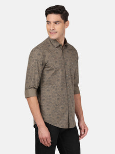 Casual Full Sleeve Slim Fit Printed Olive with Collar Shirt for Men