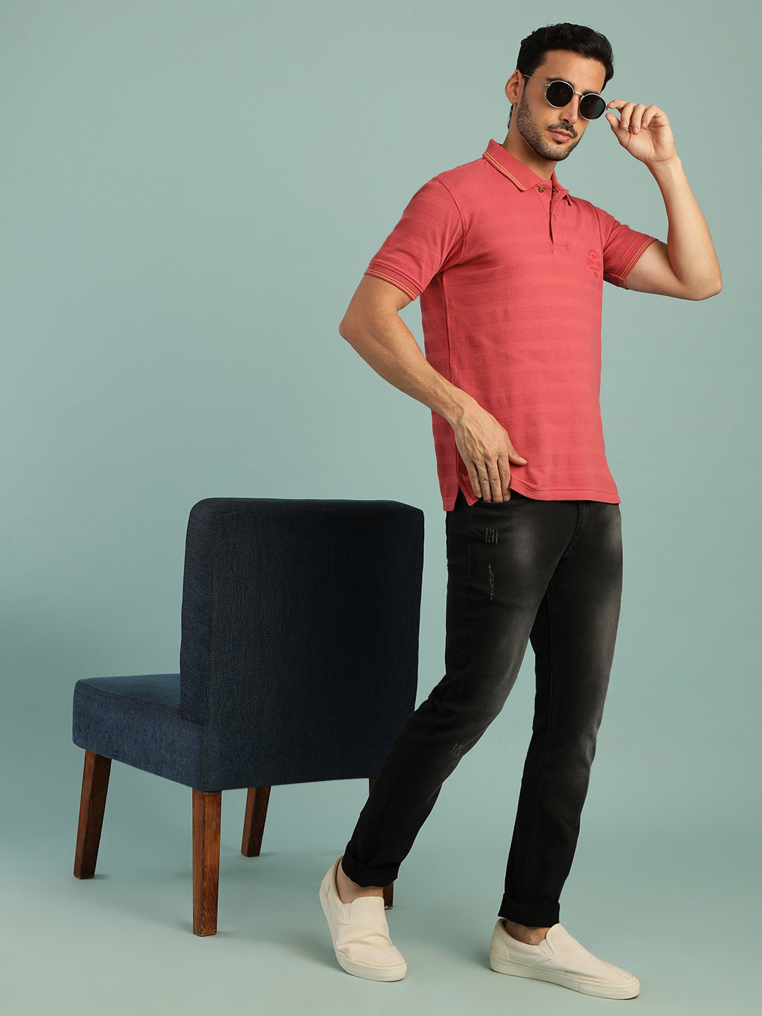 Crocodile Honey Comb Textured Stripe Polo T-Shirt