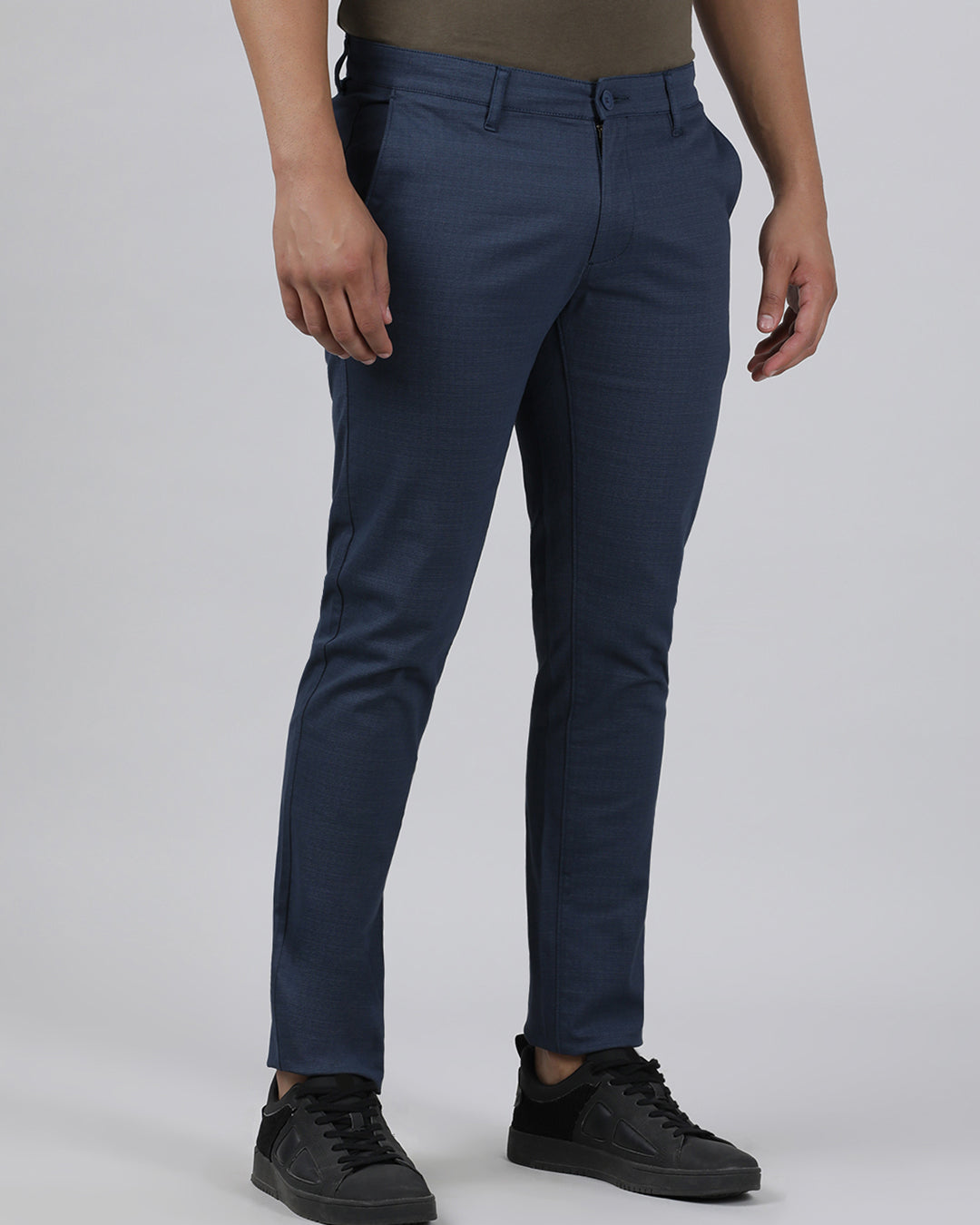 Casual Trim Fit Printed Navy Trousers for Men