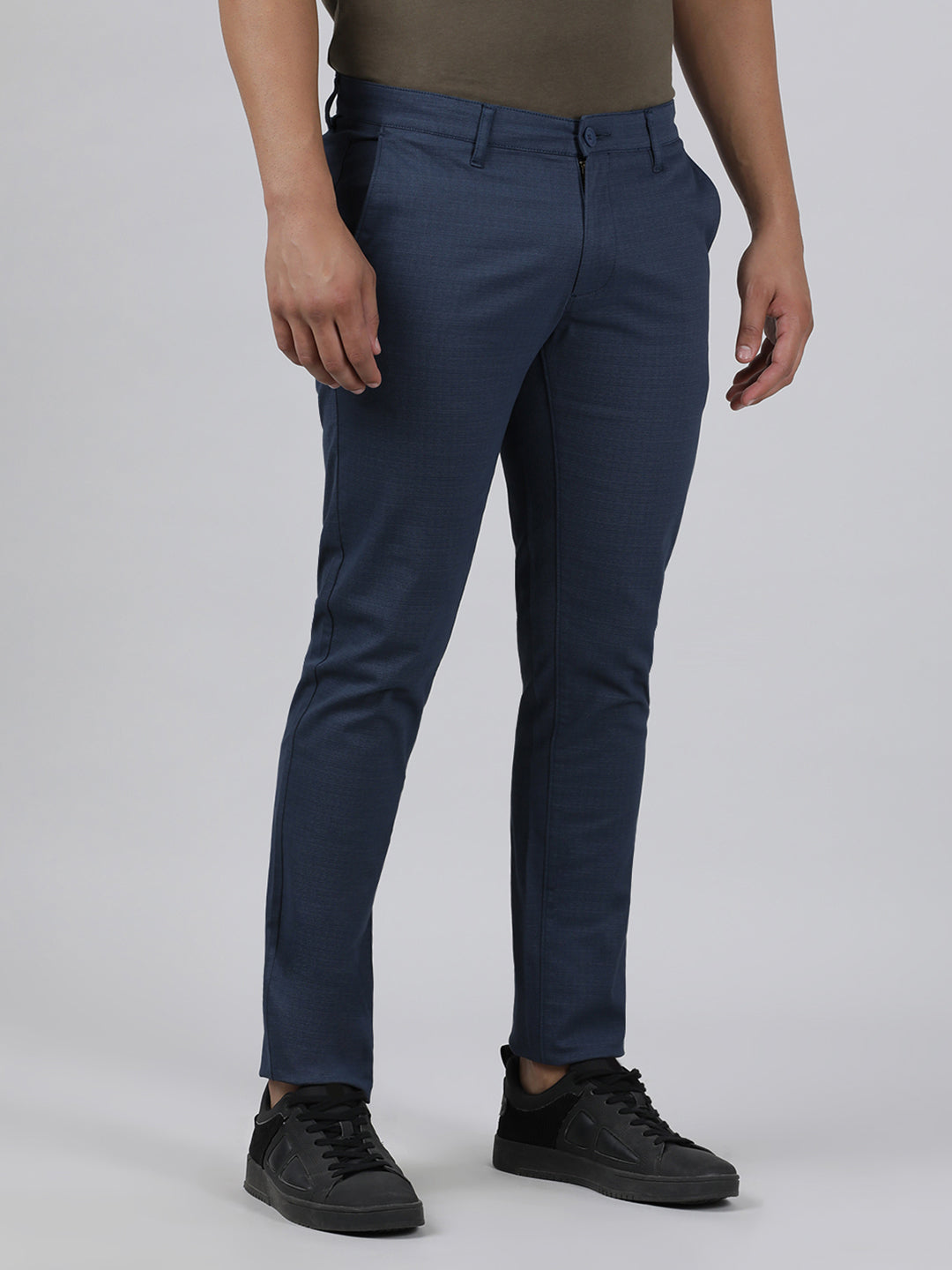 Casual Trim Fit Printed Navy Trousers for Men